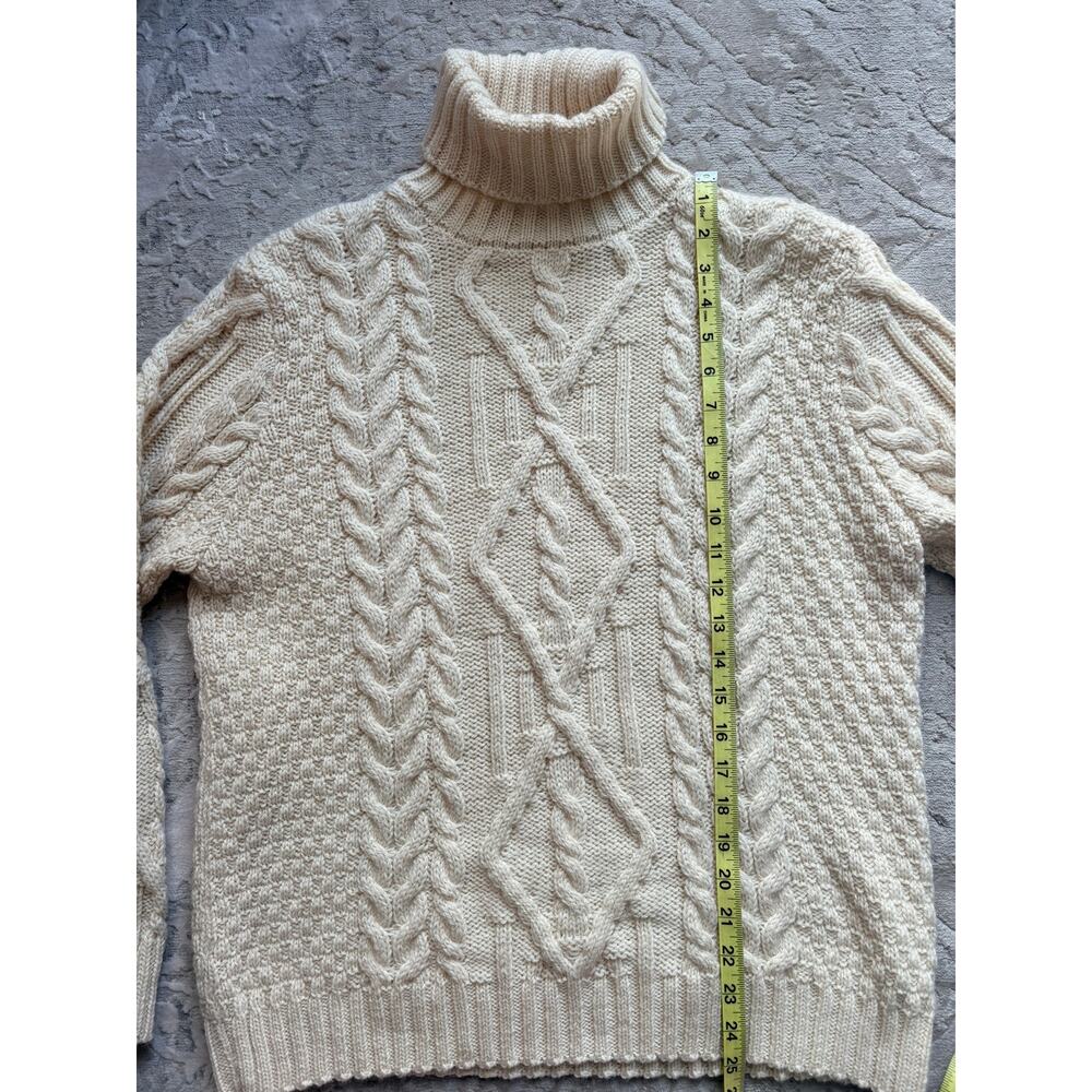 Aran Crafts Women's Merino Wool Cable Knit Turtleneck Sweater Fisherman Cream L - Picture 4 of 6